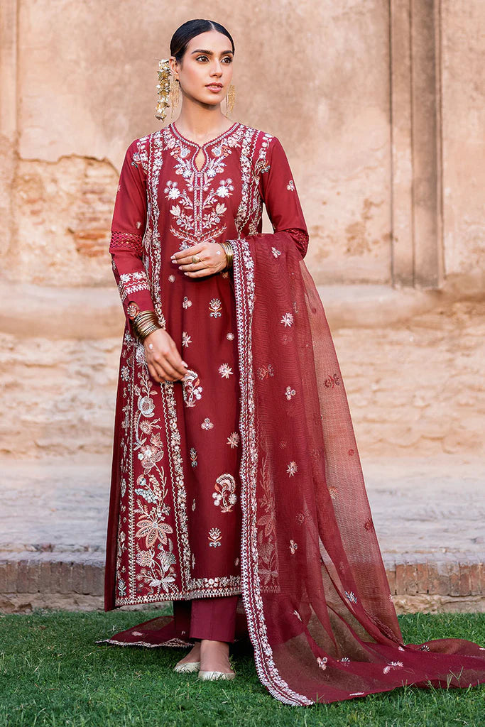 ROUGE ZEST-3PC EMBROIDERED LAWN SUIT